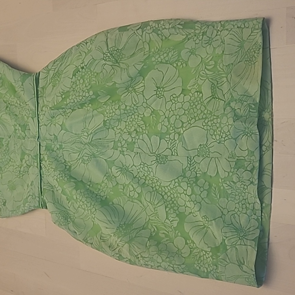 LIKE NEW VTG 1960s Handmade Mod Bright Green Go-go Floral Print Mini Dress - Picture 15 of 17